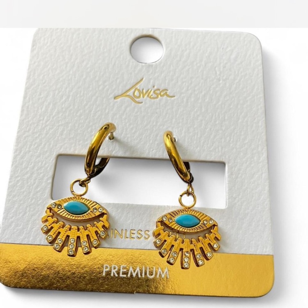 Lovisa Gold and Turquoise Eye Drop Earrings